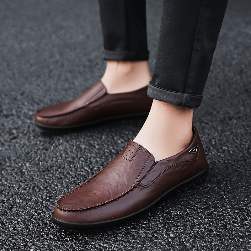 Men's Casual Leather Oxford Shoes Slip-On Low Top Round Toe All-Season