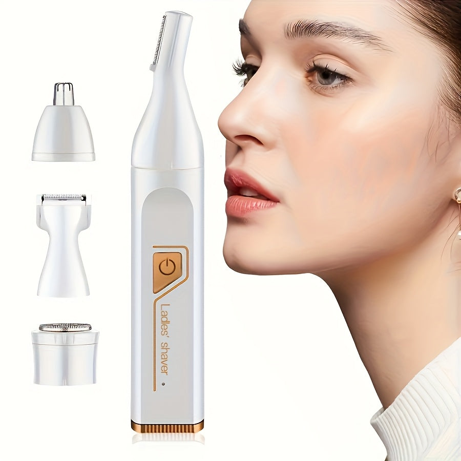 Set de depilación eléctrica 4 en 1, recortadora de bikini, recargable por USB para rostro, cejas, nariz, piernas