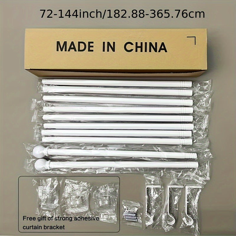 Elegant Black and White Adjustable Metal Curtain Rod Set with Decorative Hooks