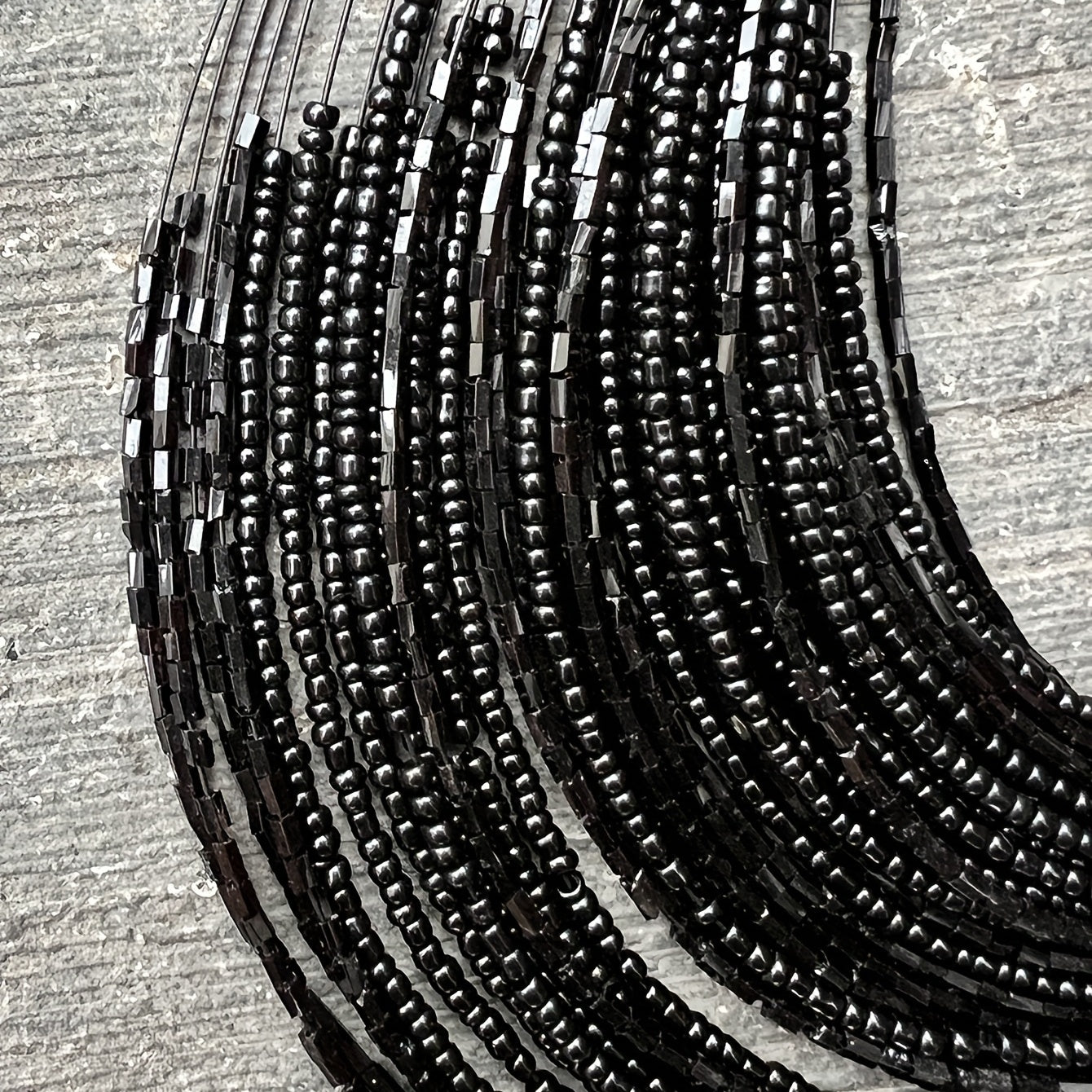 Set of Three Handmade Black Bead Earrings and Necklace Multi-Layer Jewelry