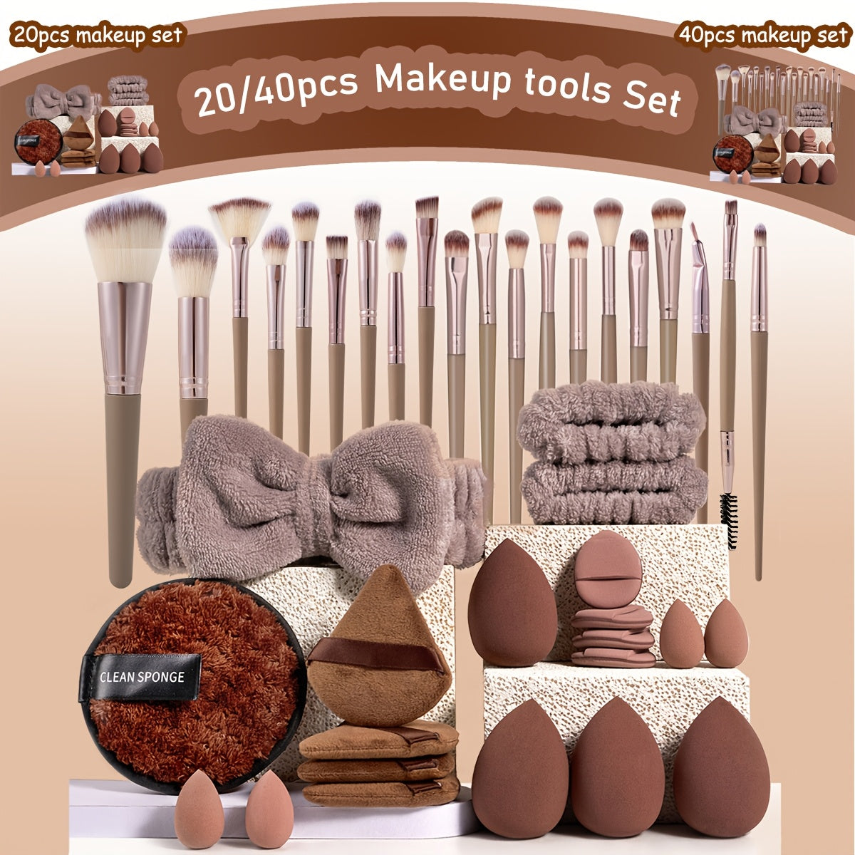 20/40 Piece Makeup Brush Set with Sponges and Accessories for Professional Beauty
