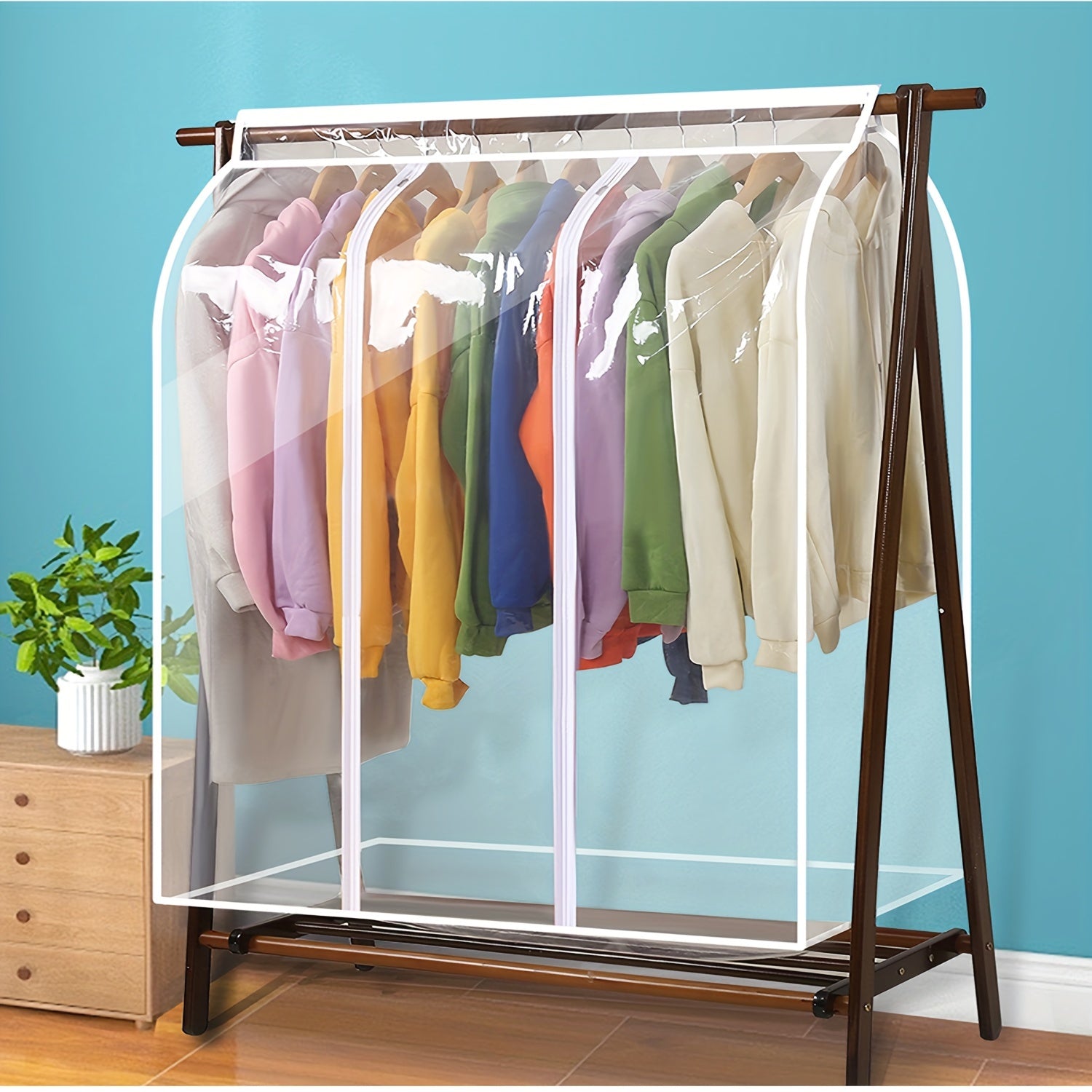 Large Clear Hanging Garment Bag for Closet Storage Protects Coats Suits Dresses