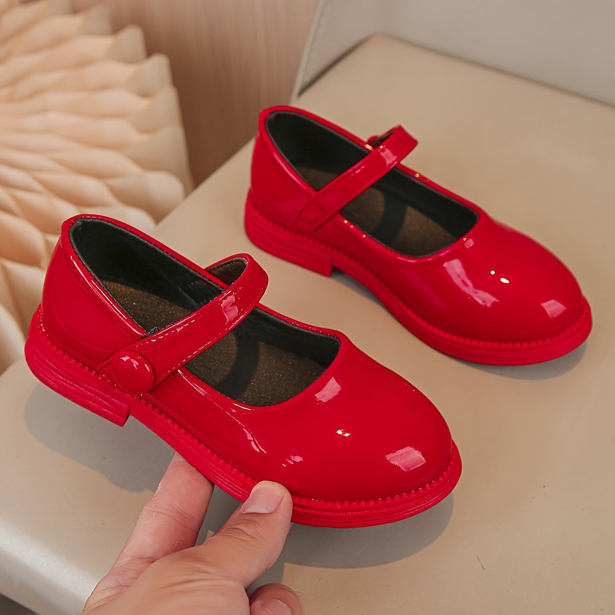 Детские туфли Mary Janes из искусственной кожи однотонного цвета на плоской подошве с застежкой-липучкой
