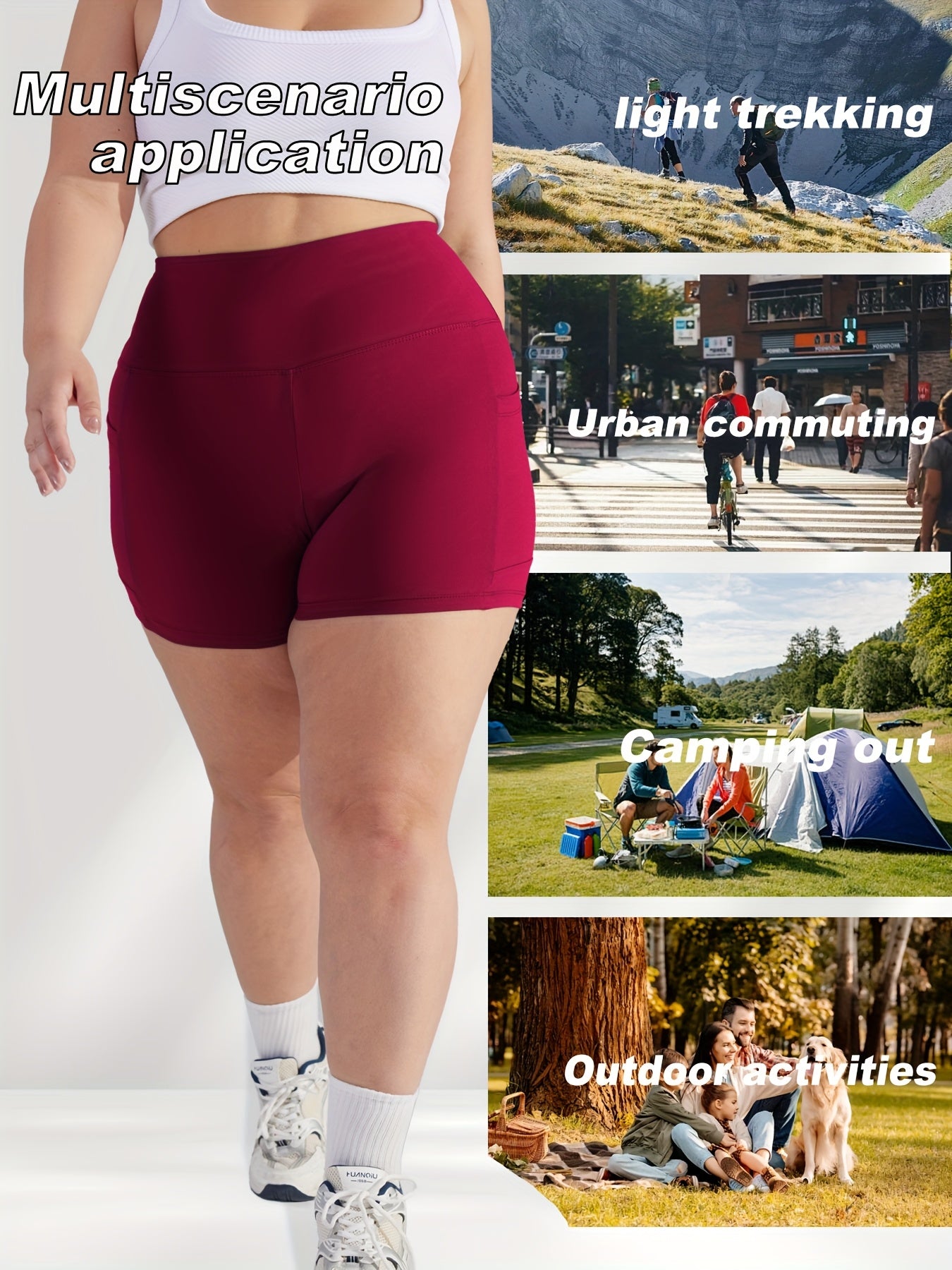 Women's Plus Size High-Waisted Shorts with Pockets, Butt-Lifting, Stretch Fabric