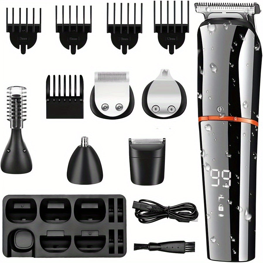 Cordless grooming kit with LED display beard trimmer hair clippers nose ear trimmer electric razor USB rechargeable