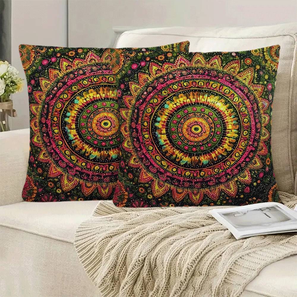 Bohemian Mandala Flannel Pillow Covers Set 45.72 cm Decorative Cushion Cases