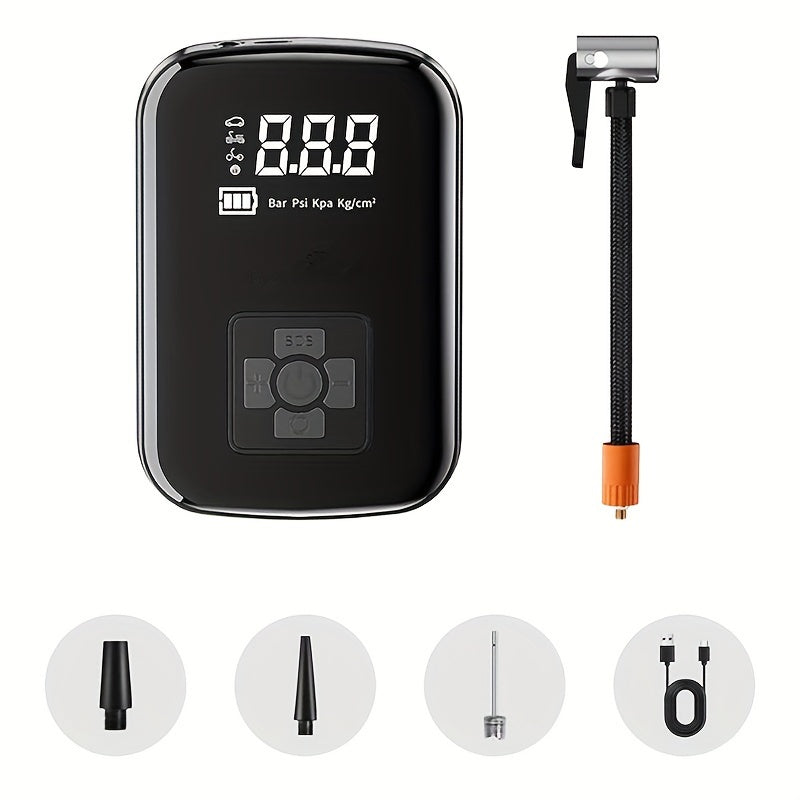 Portable Air Compressor Pump with Digital Display LED Light USB Charging Rechargeable Lithium Battery for Car Bike Motorcycle and Ball