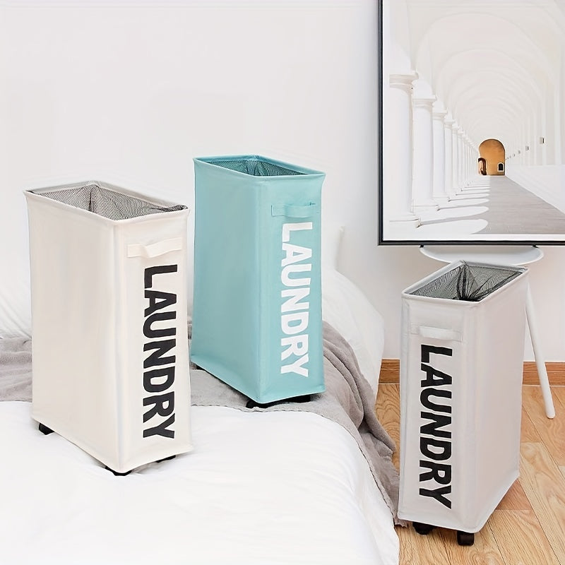 Cesta de ropa sucia delgada con malla a prueba de polvo y tela impermeable para almacenamiento de ropa