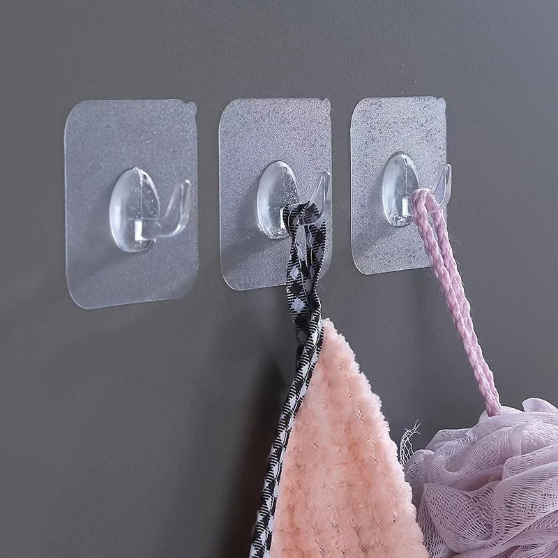 10/1 Pack Transparent Self-Adhesive Wall Hooks for Heavy Load Kitchen Bathroom Storage