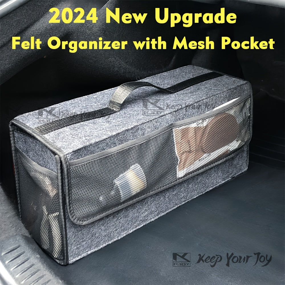 Felt Car Trunk Storage Bag with Mesh Pockets Foldable Home Organizer