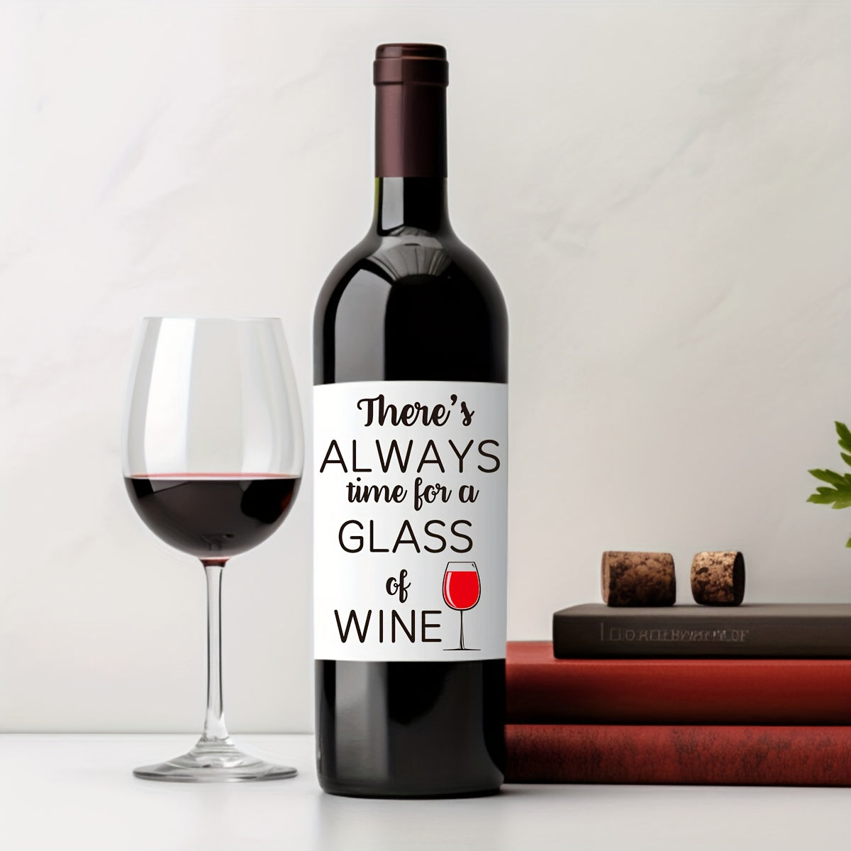 Set of 2 Wine Labels "There's Always Time for a Glass of Wine" Gift for Wine Lovers and Friends