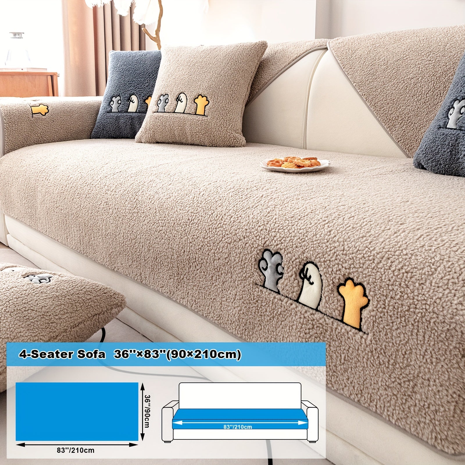 Софа с чехлом из шерпы, дружелюбным к домашним животным и нескользящим защитным покрытием для домашнего декора.