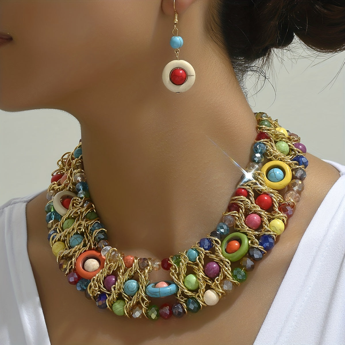 Women's Boho Jewelry Set Beaded Necklace and Earrings for Casual Wear and Gifts