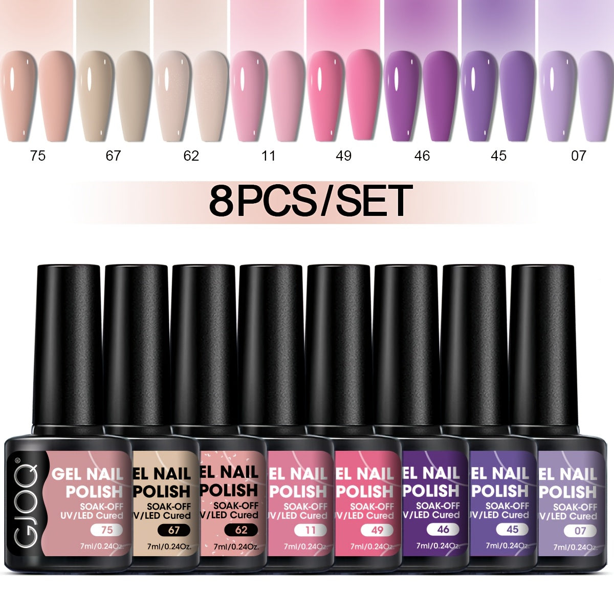 8-Piece Gel Nail Polish Set Long-Lasting UV LED Hypoallergenic Neutral Glitter