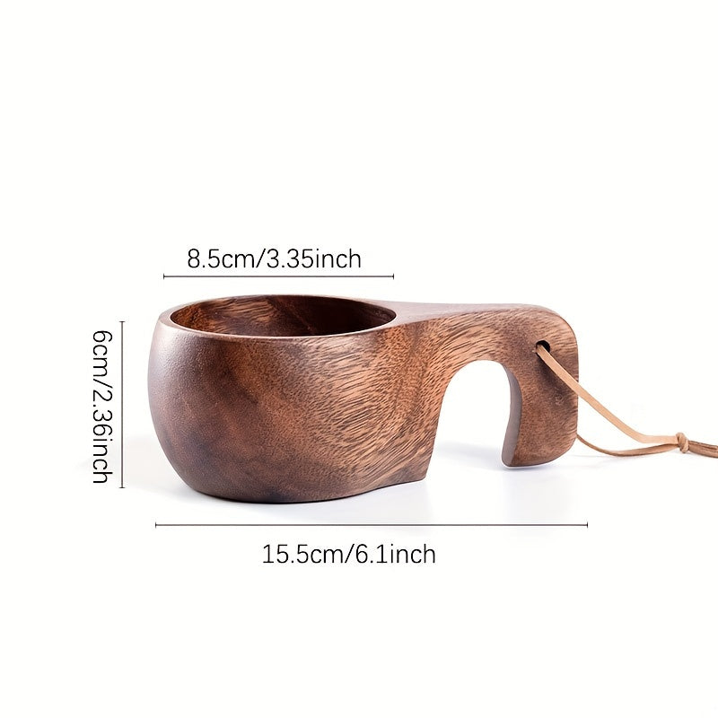 Acacia Wood Coffee Mug with Tassel Rope Handle Reusable Drinkware for Camping and Daily Use