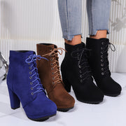 Women’s Combat Boots Fabric Lace-Up Chunky Heel Platform All-Season