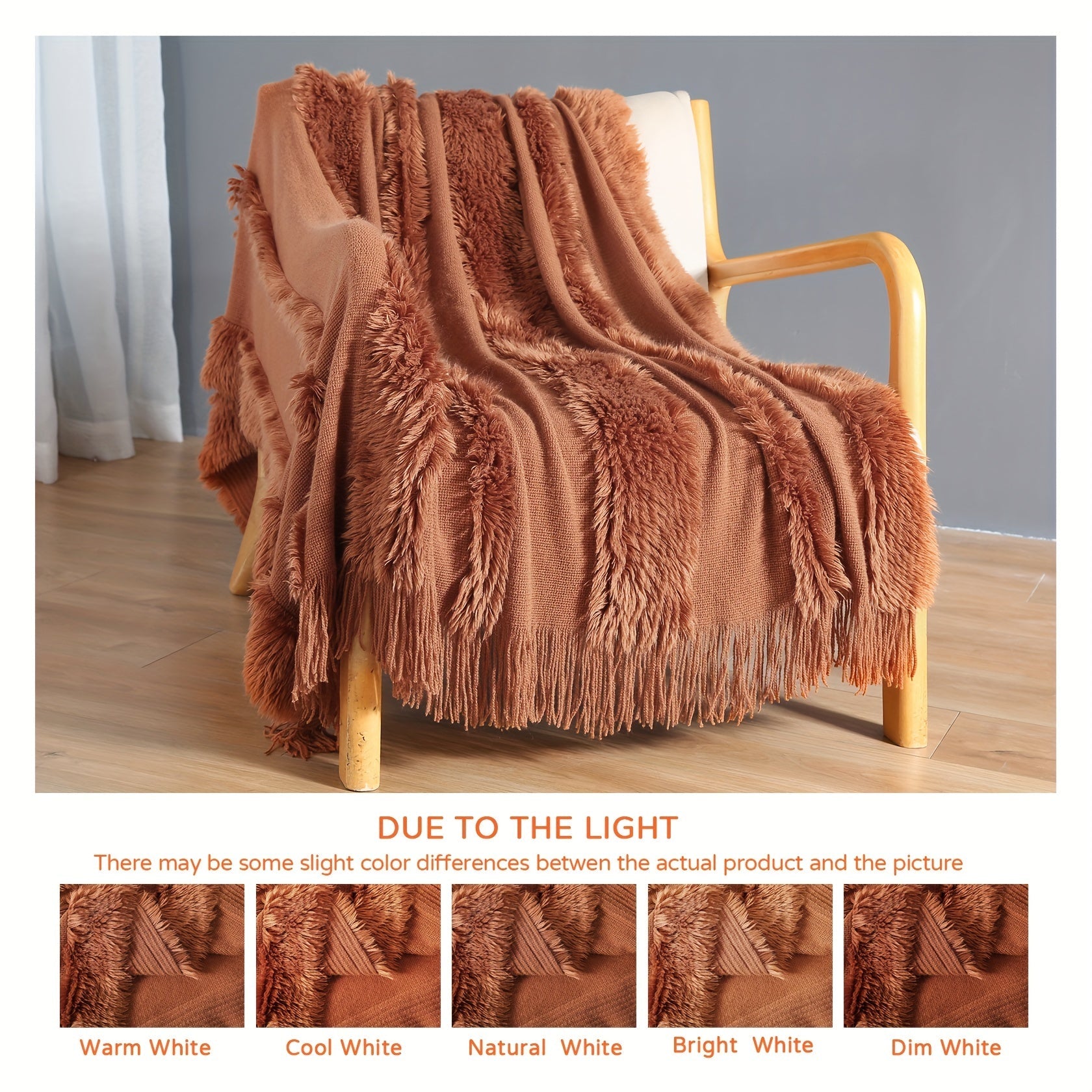 Acrylic Chunky Knit Throw Blanket with Tassels for Couch and Home Decor