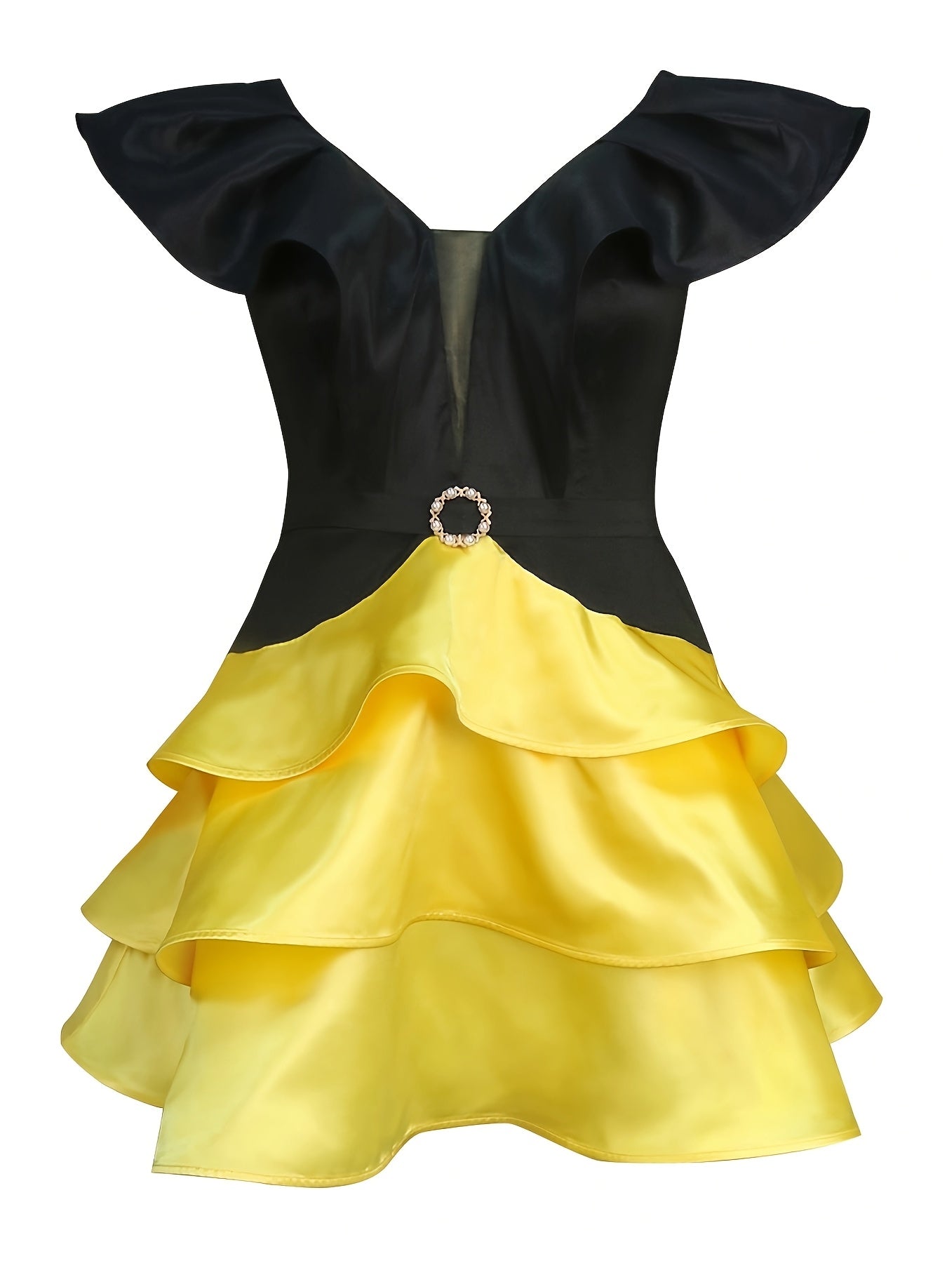 Women's Sleeveless Ruffle Hem Party Dress with Sparkling Details