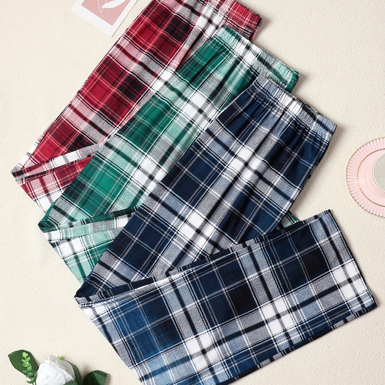 Men's Plaid Pajama Pants 3-Pack Medium Stretch Knit Assorted Designs