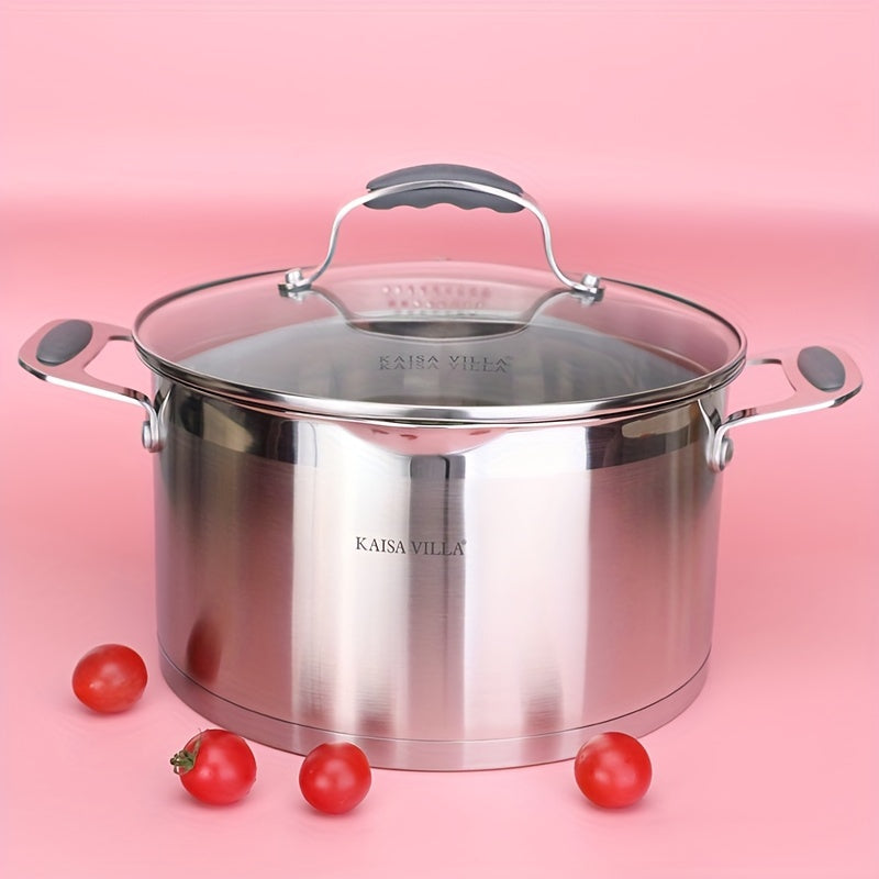 "Ikki tutqichli zanglamas po'latdan yasalgan sho'rva qozoni, qalin va yopishmaydigan, qaynatmalar, makaron, shirinliklar va souslar uchun mukammal - uyda foydalanish uchun ideal, sovg'a qutisida taqdim etilgan - Villa 304."