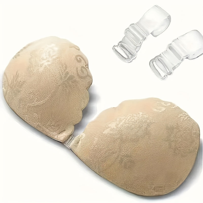 Lace Push Up Bra Wireless Invisible Straps Silicone Nipple Covers