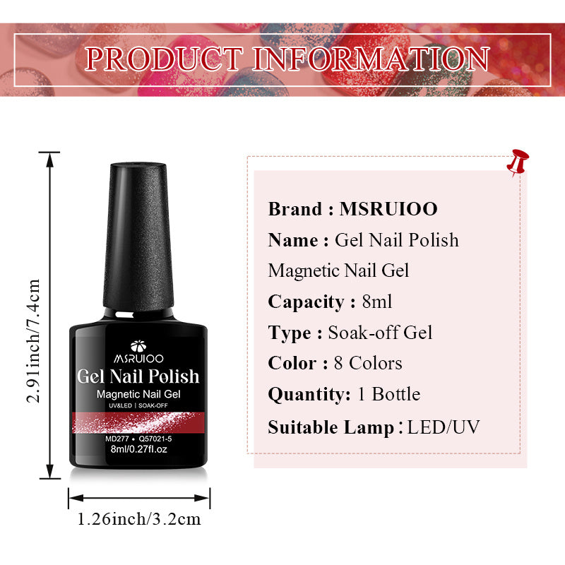 Women Gel Nail Polish 8ml Cat Eye Red Silver Gray UV LED Magnetic