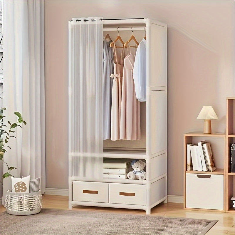 Простой в сборке современный шкаф с ящиками - прочный, мобильный шкаф для одежды в монохромных цветах, прочная стальная рама, идеальная для временного жилья и студенческих общежитий, удобный портативный шкаф.