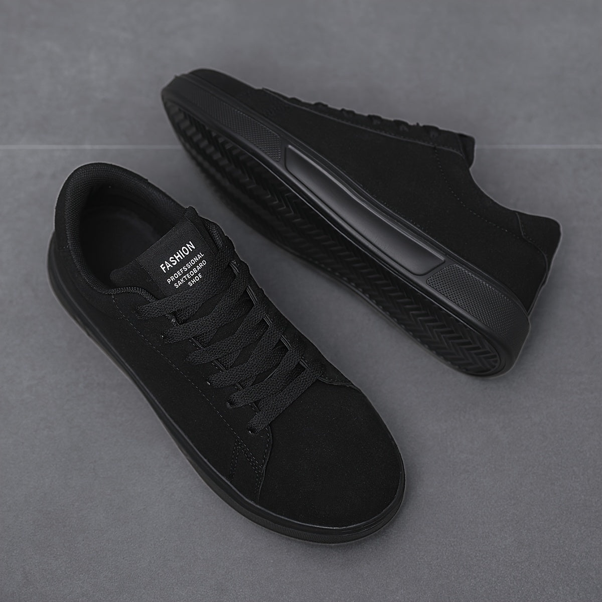 Men's Black Casual Sneakers Low Top Lace-Up Running Fitness Shoes