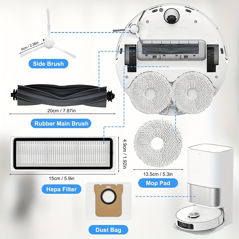 Запасные части для роботизированных пылесосов Xiaomi, включая основную щетку, боковую щетку, HEPA-фильтр, мешок для пыли и салфетку для уборки для повышения эффективности уборки. Улучшите свой пылесос