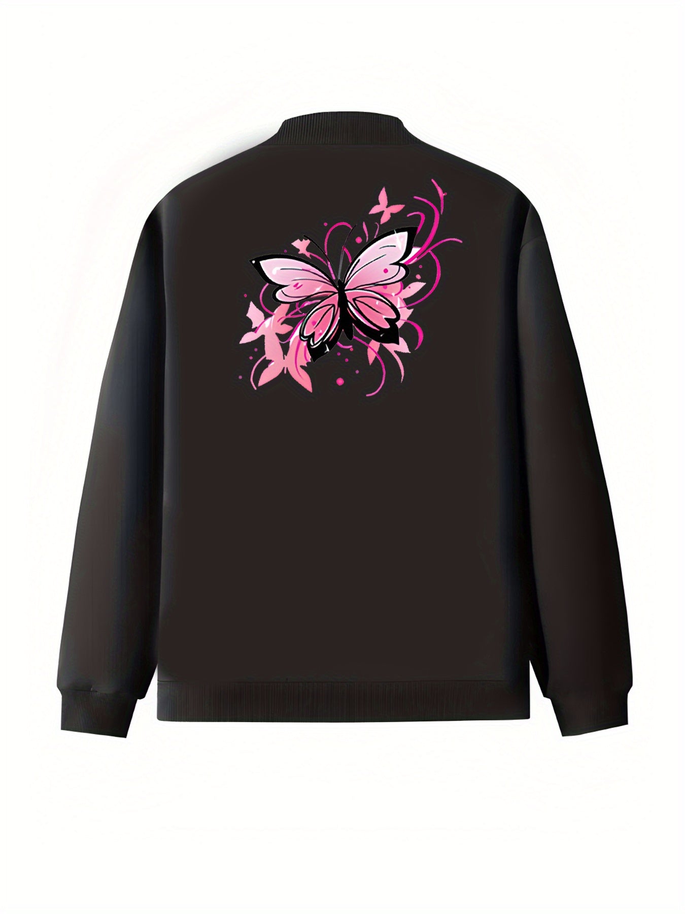 Plus Size Women's Floral Print Baseball Collar Jacket Long Sleeve Zip-Up Coat