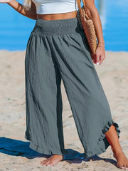 Plus Size Women's Flared Pants With Elastic Waist and Irregular Cutout