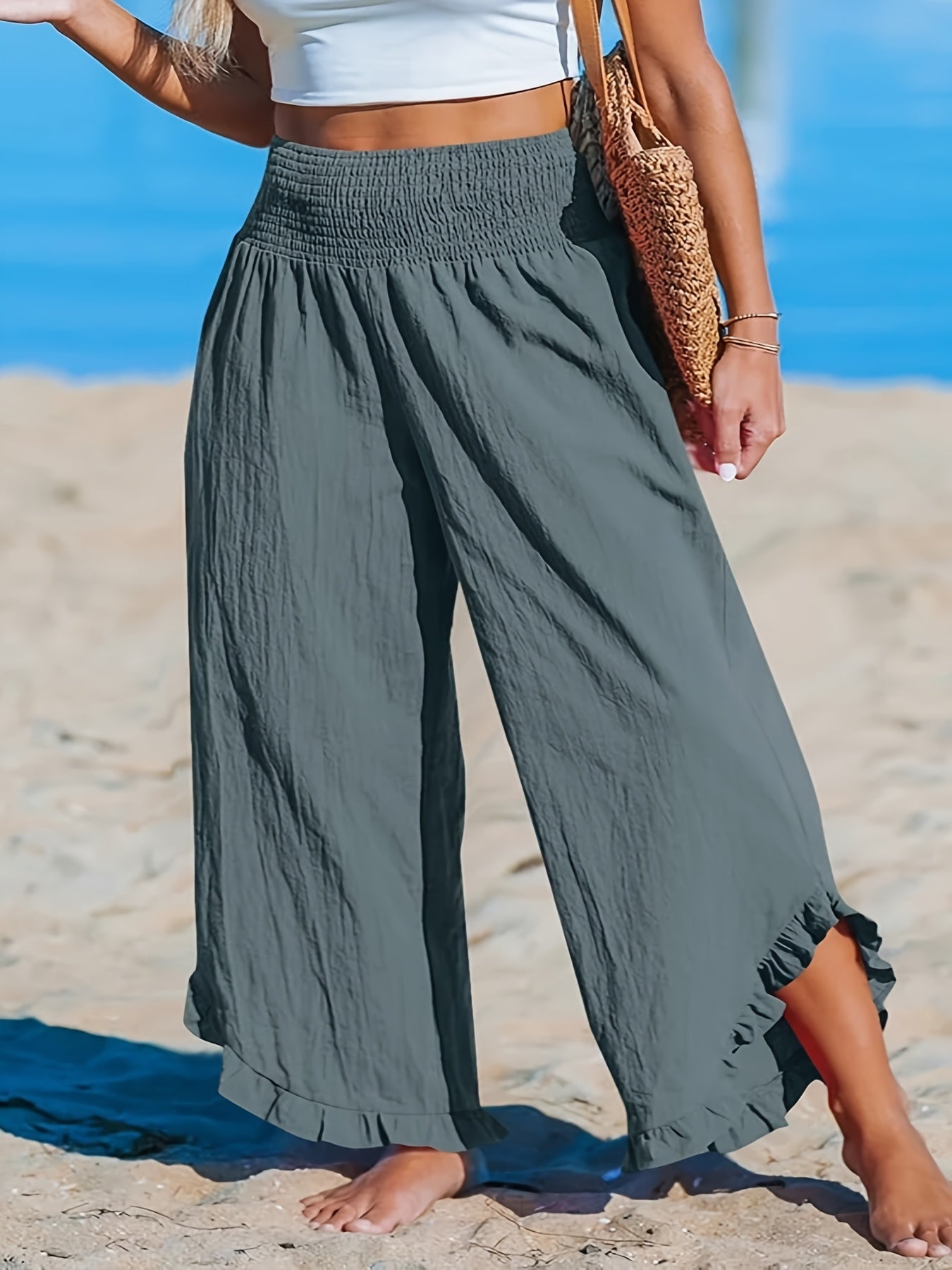 Plus Size Women's Flared Pants With Elastic Waist and Irregular Cutout