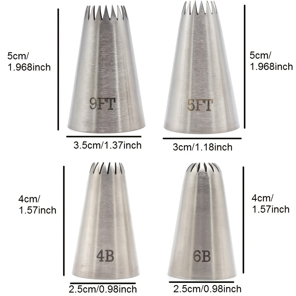 Set of 4 Stainless Steel Pastry Tips Icing Nozzles for Cake Decorating Baking