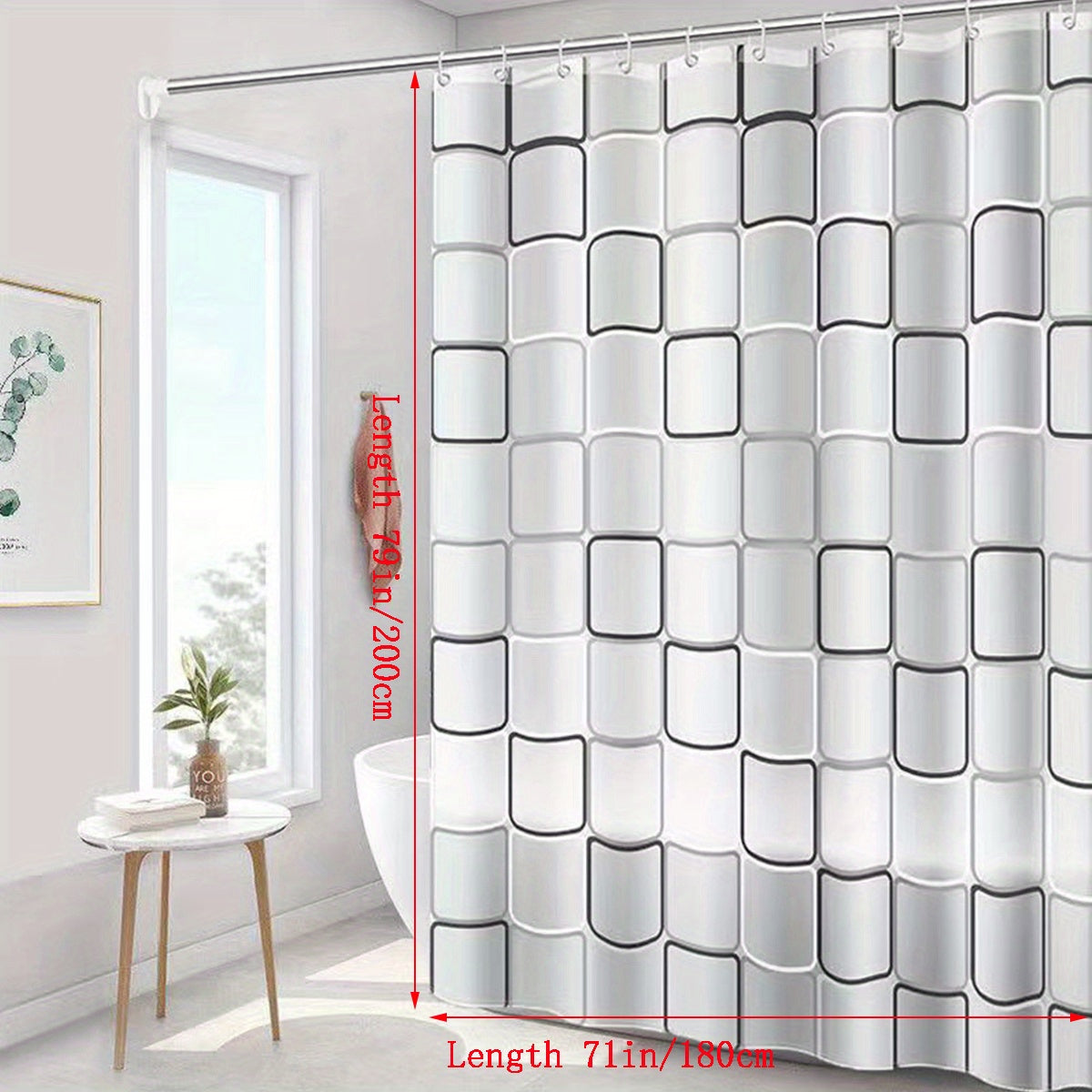 Geometric Pattern Waterproof Shower Curtain with Hooks PEVA Easy Clean Bathroom Decor