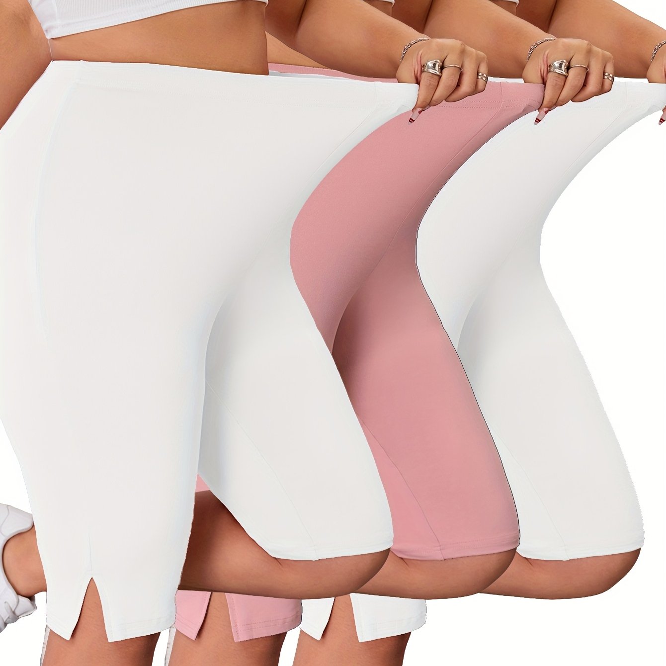 Women's Plus Size Stretch Polyester Split Hem Shorts Pack of 3