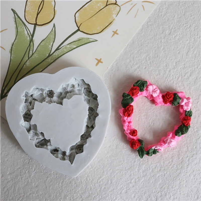 Kek bezash uchun silikon qolip - Nafis atirgul, yurak va barg dizayni bilan - Fondant, shakar san'ati va rezina hunarmandchilik uchun mukammal. Bardoshli silikon materialidan tayyorlangan, batafsil gullar naqshlari bilan. Kek bezash uchun ideal material.
