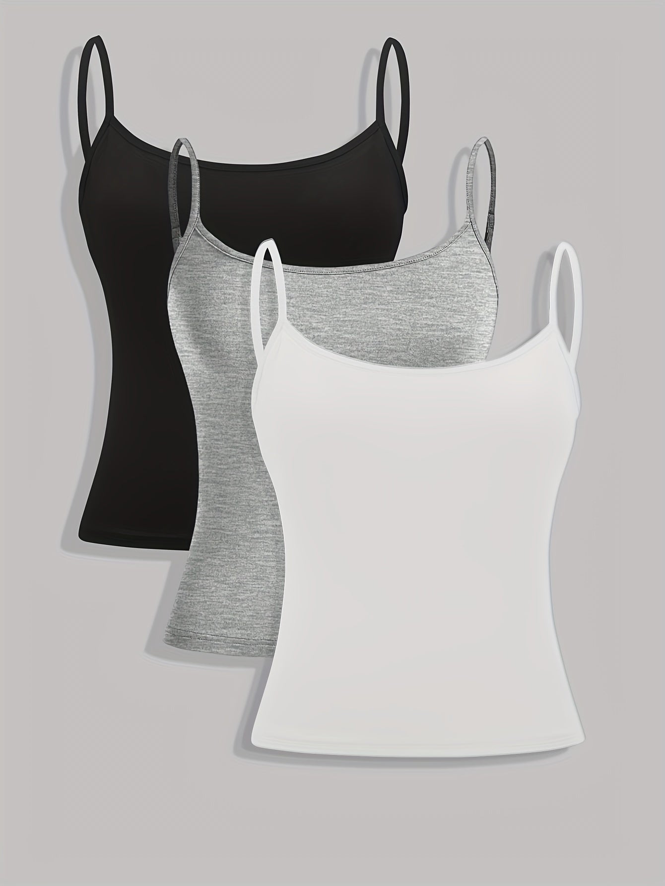 Set of Three Women's Solid Color Camisole Tank Tops with Micro Elasticity
