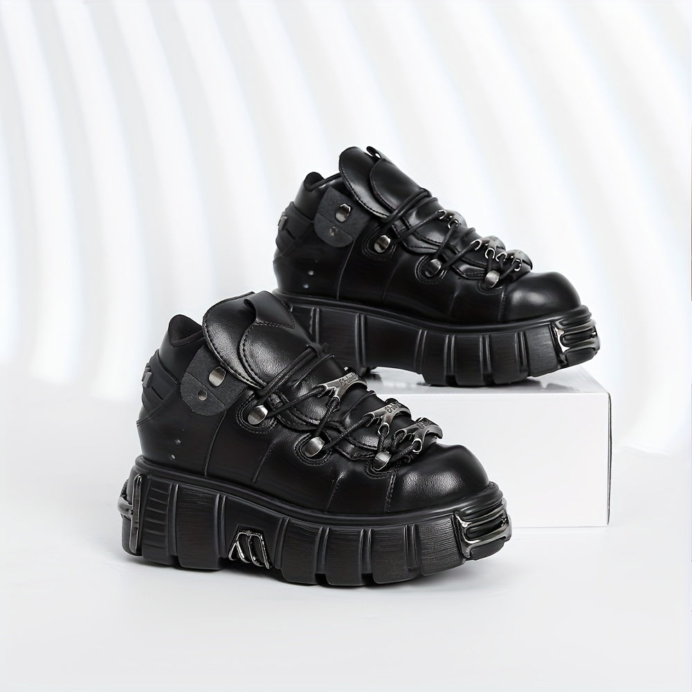 Women's Gothic Punk Ankle Boots Faux Leather Lace-Up Platform Heel