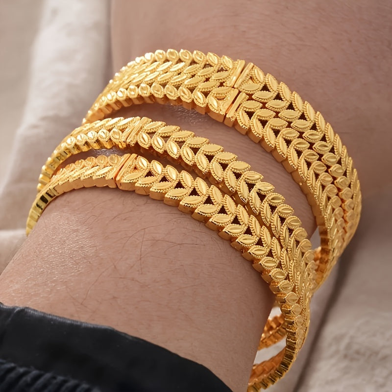 Set of Four Gold Plated Floral Bangle Bracelets for Women Wedding Party Ramadan