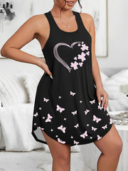 Женское ночное платье больших размеров из хлопка, повседневная пижама с принтом клевер и сердечком