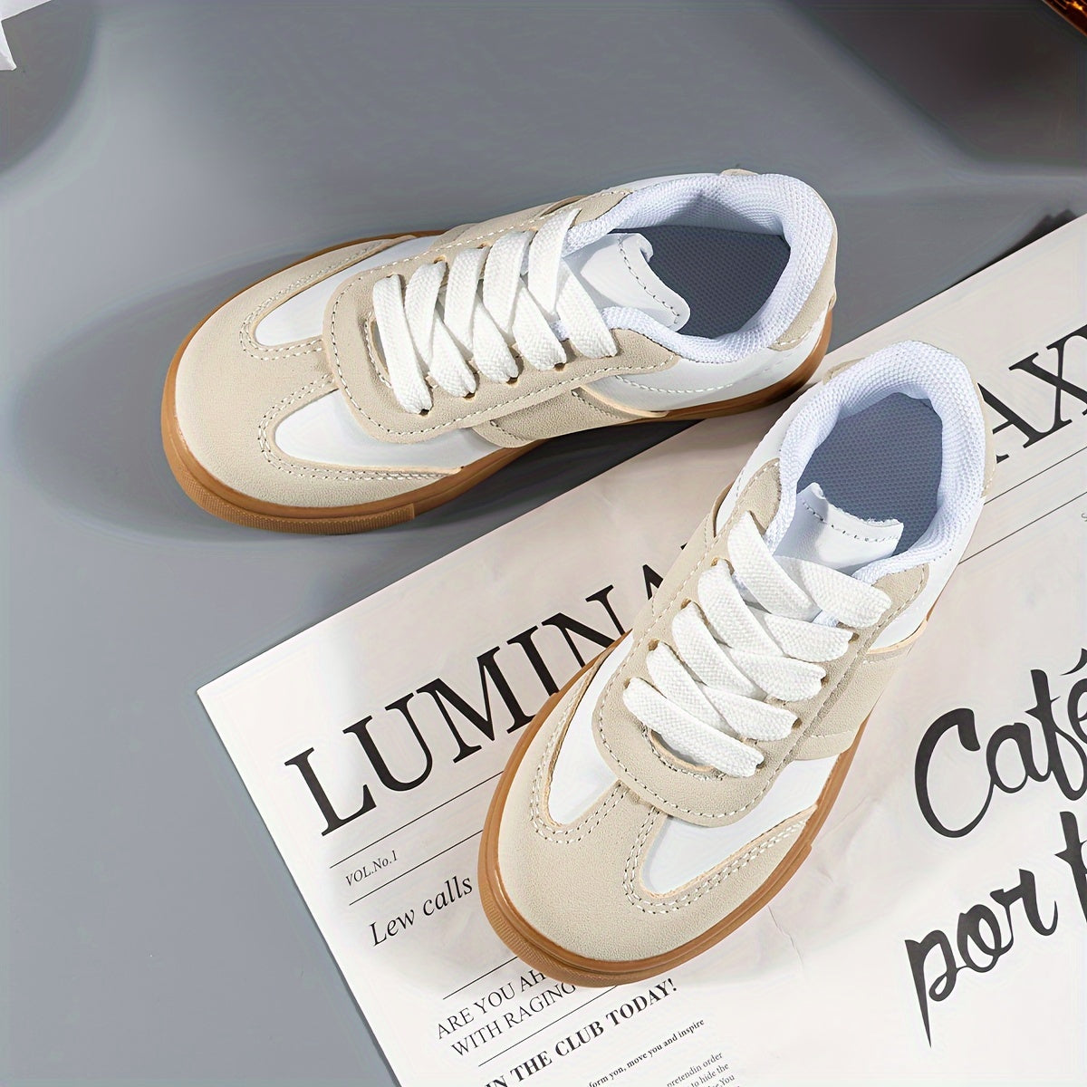 Kids Boys Girls Casual Low Top Lace-Up Sneakers with Stripes and Round Toe