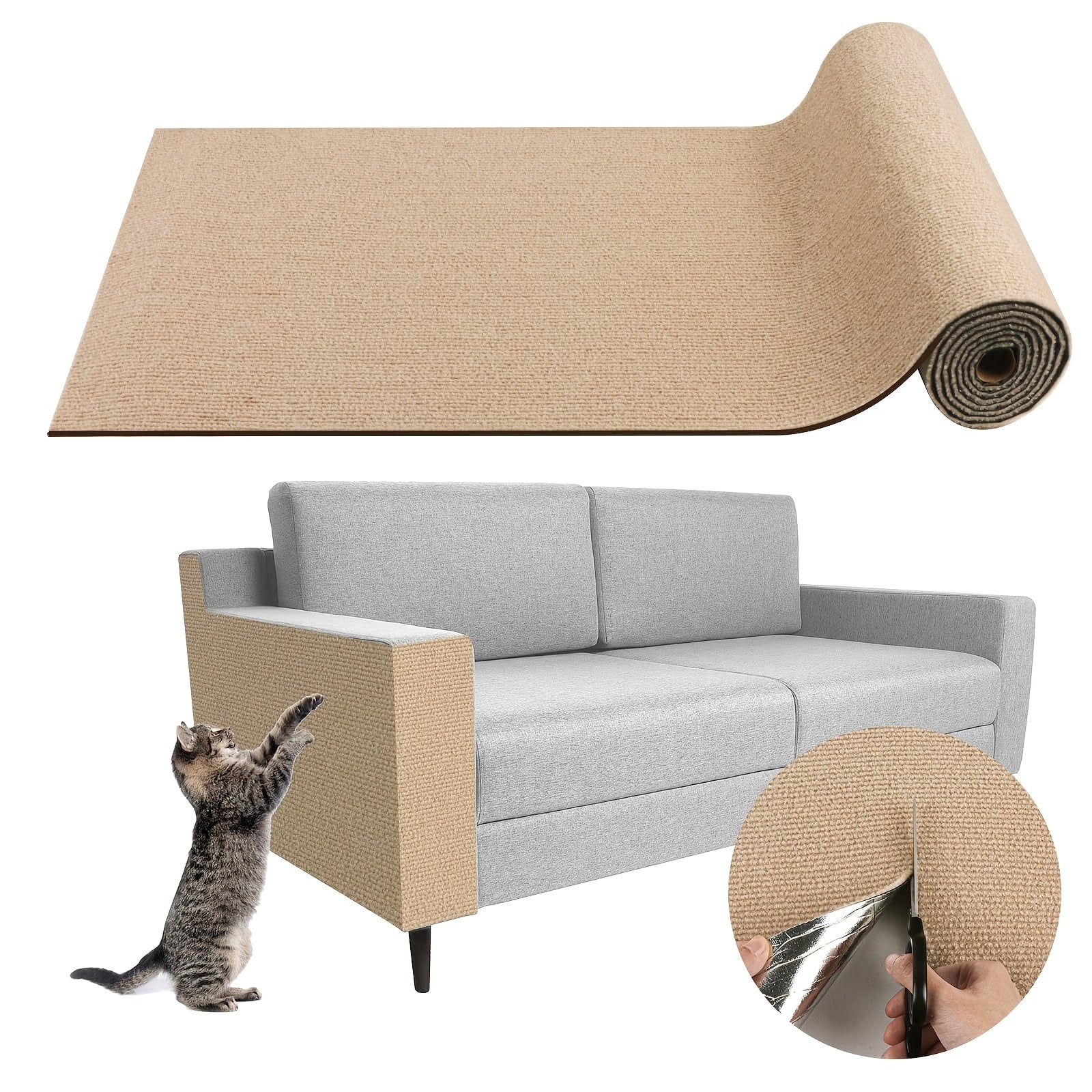 Self-Adhesive Cat Scratching Mat 39.88cm x 199.9cm Durable Synthetic Fiber Furniture Protector