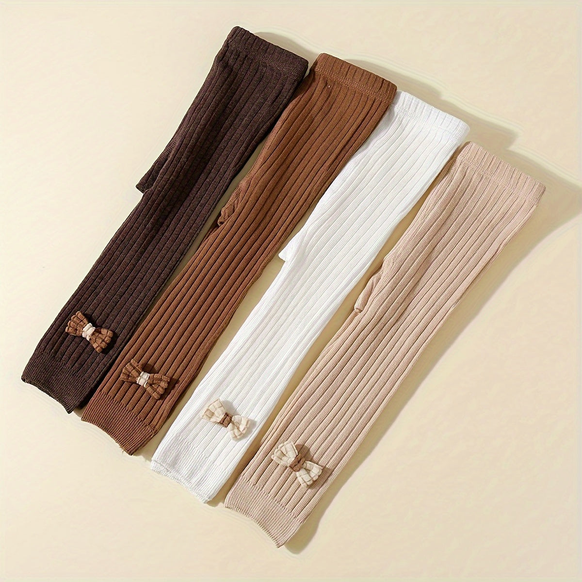 Girls' Ribbed Leggings Set with Bow Detail Soft Polyester Blend All-Season