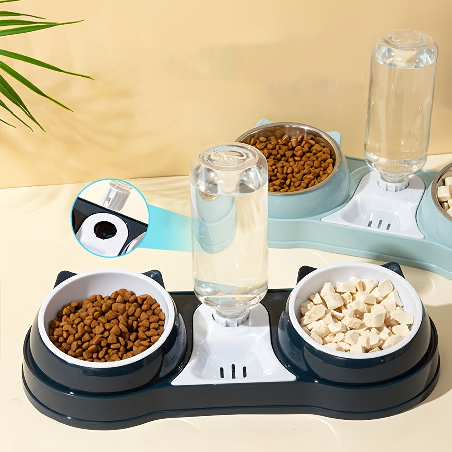 Поднятая кормушка для кошек с автоматическим поилкой и наклонным дизайном для комфорта шеи
