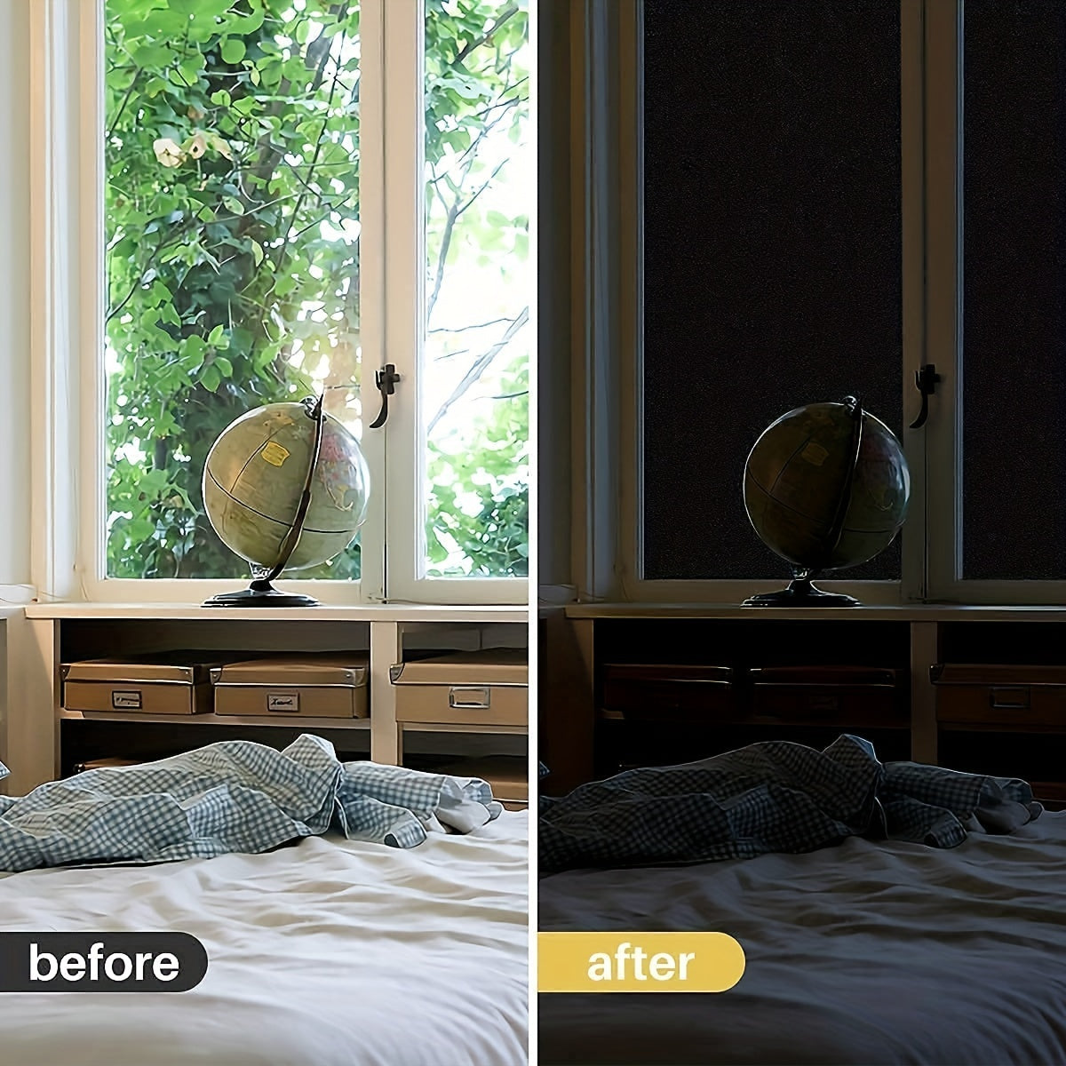 Black Frosted Privacy Window Film for Insulation Sun Protection Opaque Decor