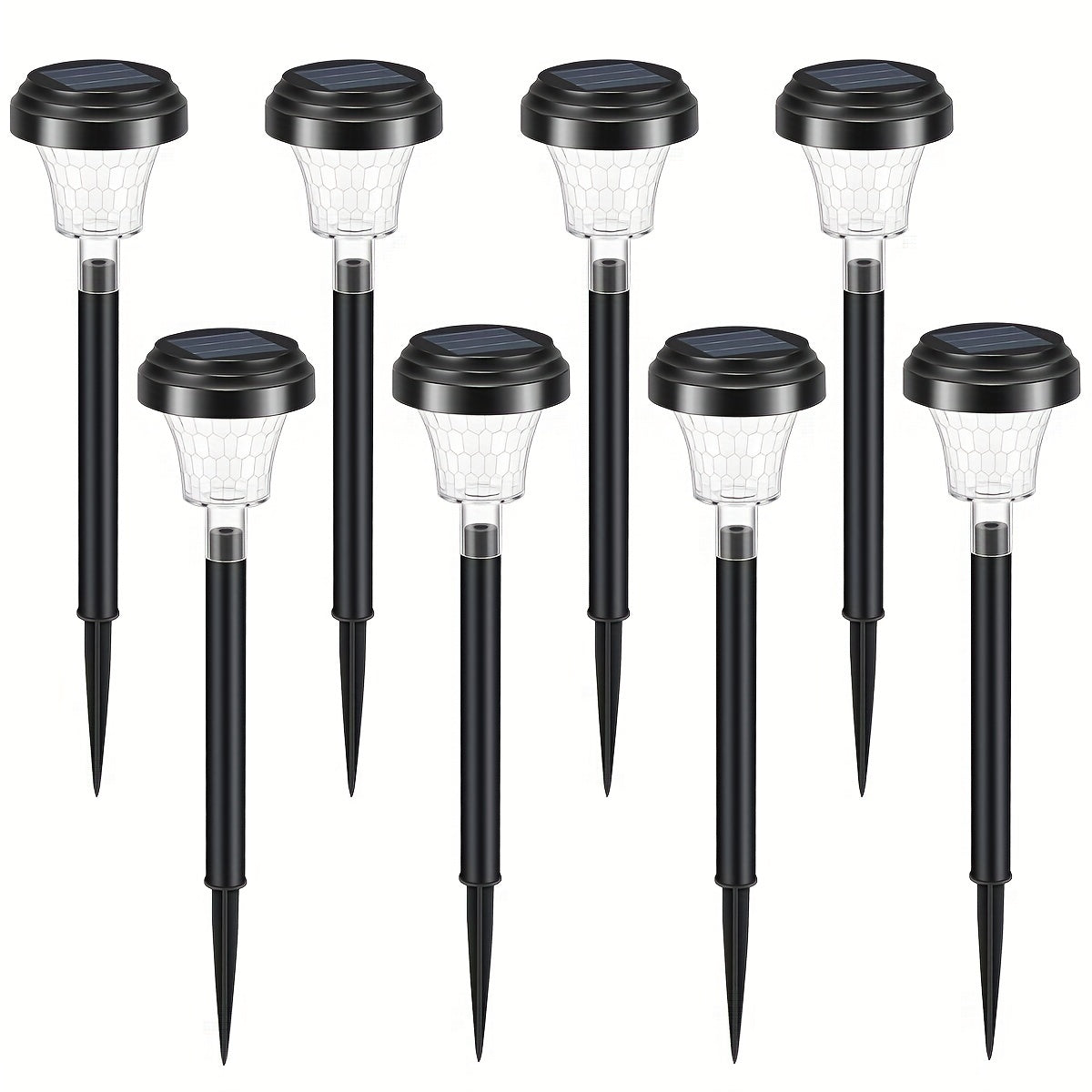 Quyosh energiyasida ishlaydigan, 2, 6, 8 yoki 10 dona to'plarda, RGB+Issiq LED chiroqlari, aqlli sensor kalit va bog' yo'llarini yoritish va bog' bezaklari uchun mo'ljallangan quyosh bog'i chiroqlari.