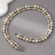 Women's Faux Pearl Necklace with Gold Plated Clasp Two-Tone Jewelry for Weddings and Events