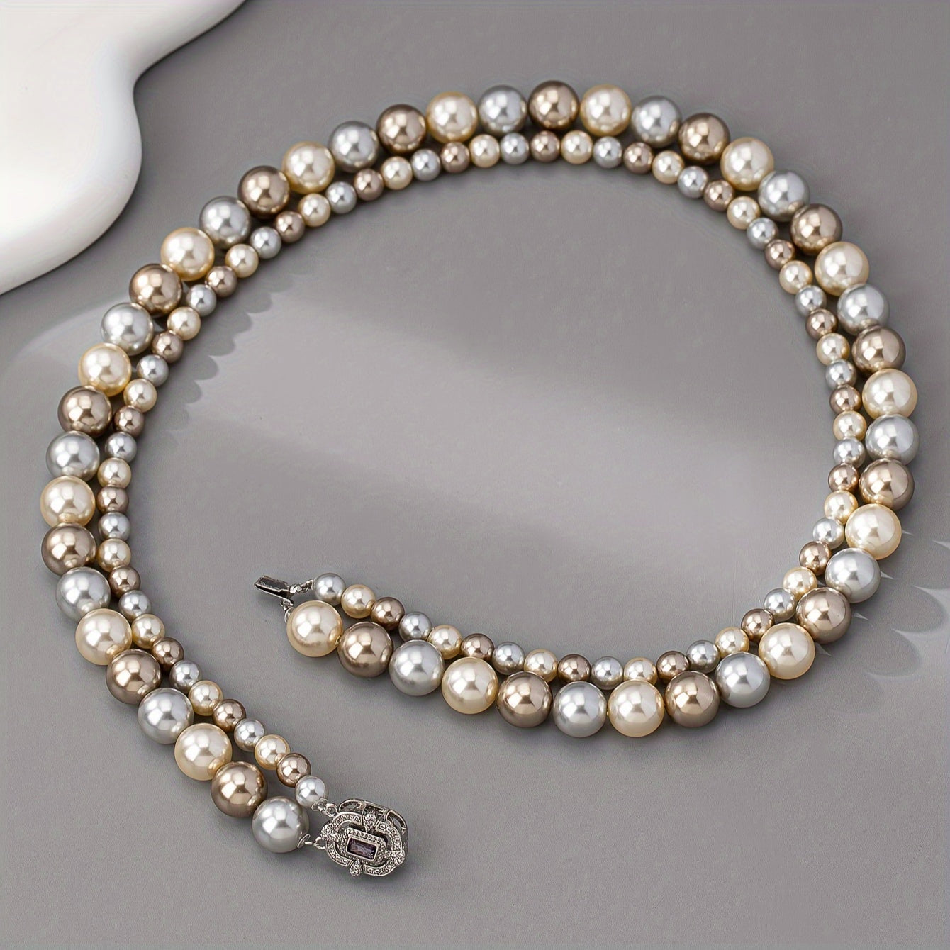 Women's Faux Pearl Necklace with Gold Plated Clasp Two-Tone Jewelry for Weddings and Events