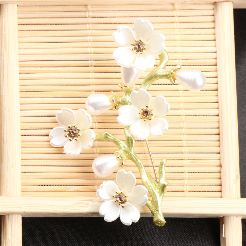 Enamel Floral Branch Brooch Alloy Pin Elegant Gift for Women
