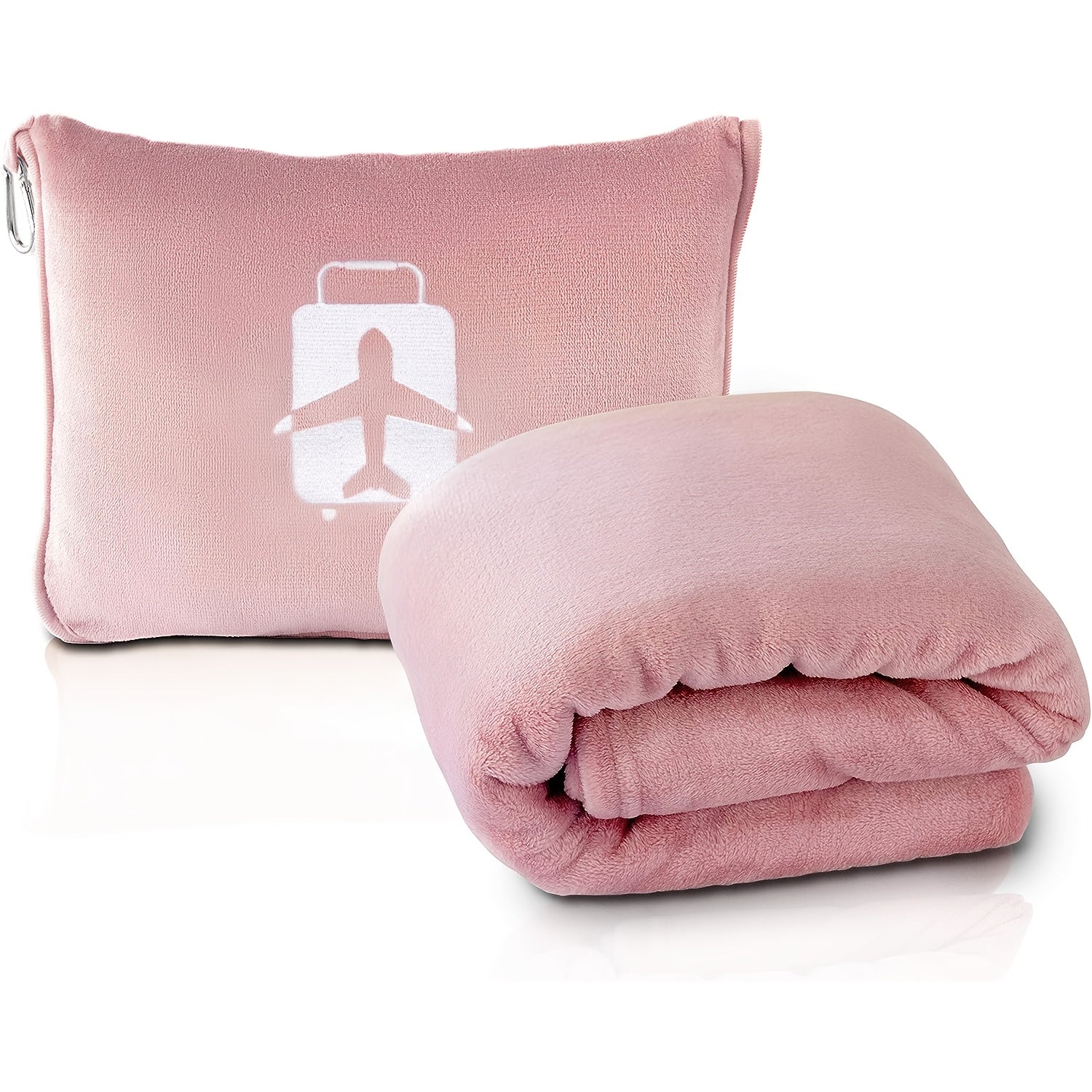 Travel Blanket and Pillow Set with Soft Bag Pillowcase Hand Luggage Sleeve and Backpack Clip